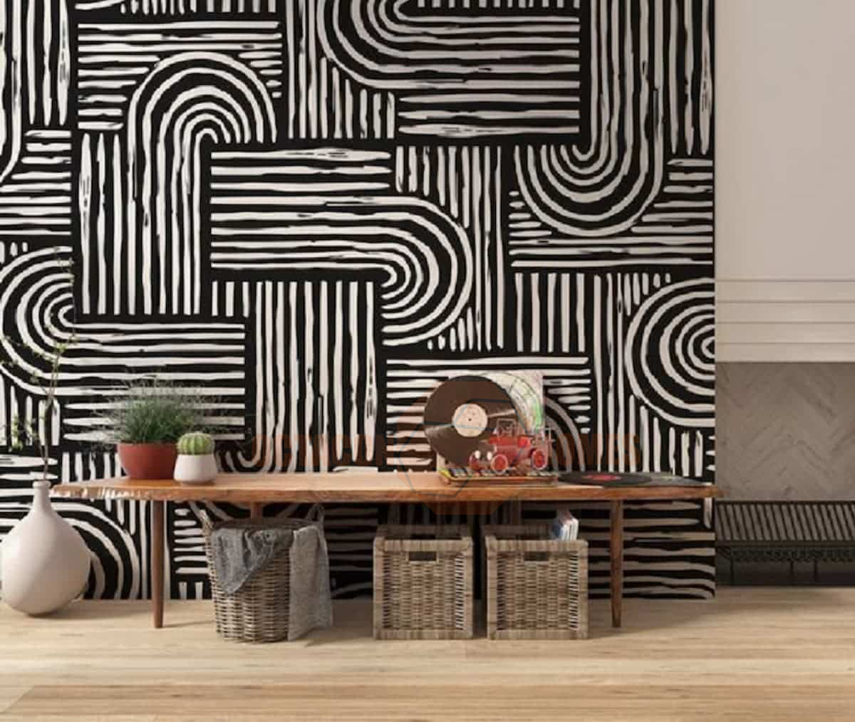 Designer wallpaper installation on wall in Melbourne home renovation